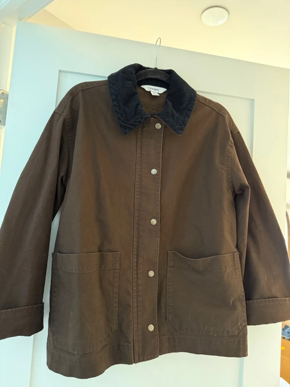 Old Navy Barn Jacket Dark Brown with Black Collar - Picture 2 of 5